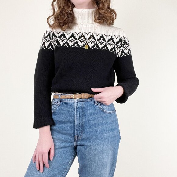 Vintage 100% Lambswool Fair Isle Scandinavian Turtleneck Sweater Knit Old Money - Picture 4 of 9